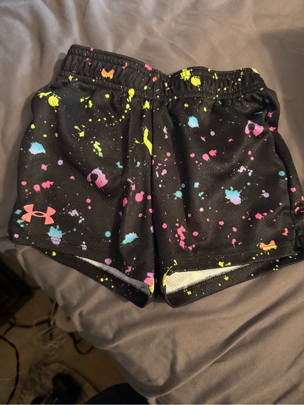 Under Armour Black Girls' Neon Paint-Splash Athletic Shorts